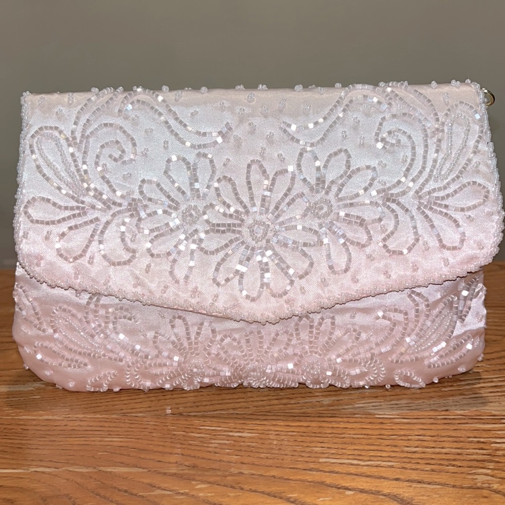 Satin Pink Embellished Shoulder or Clutch NWOT